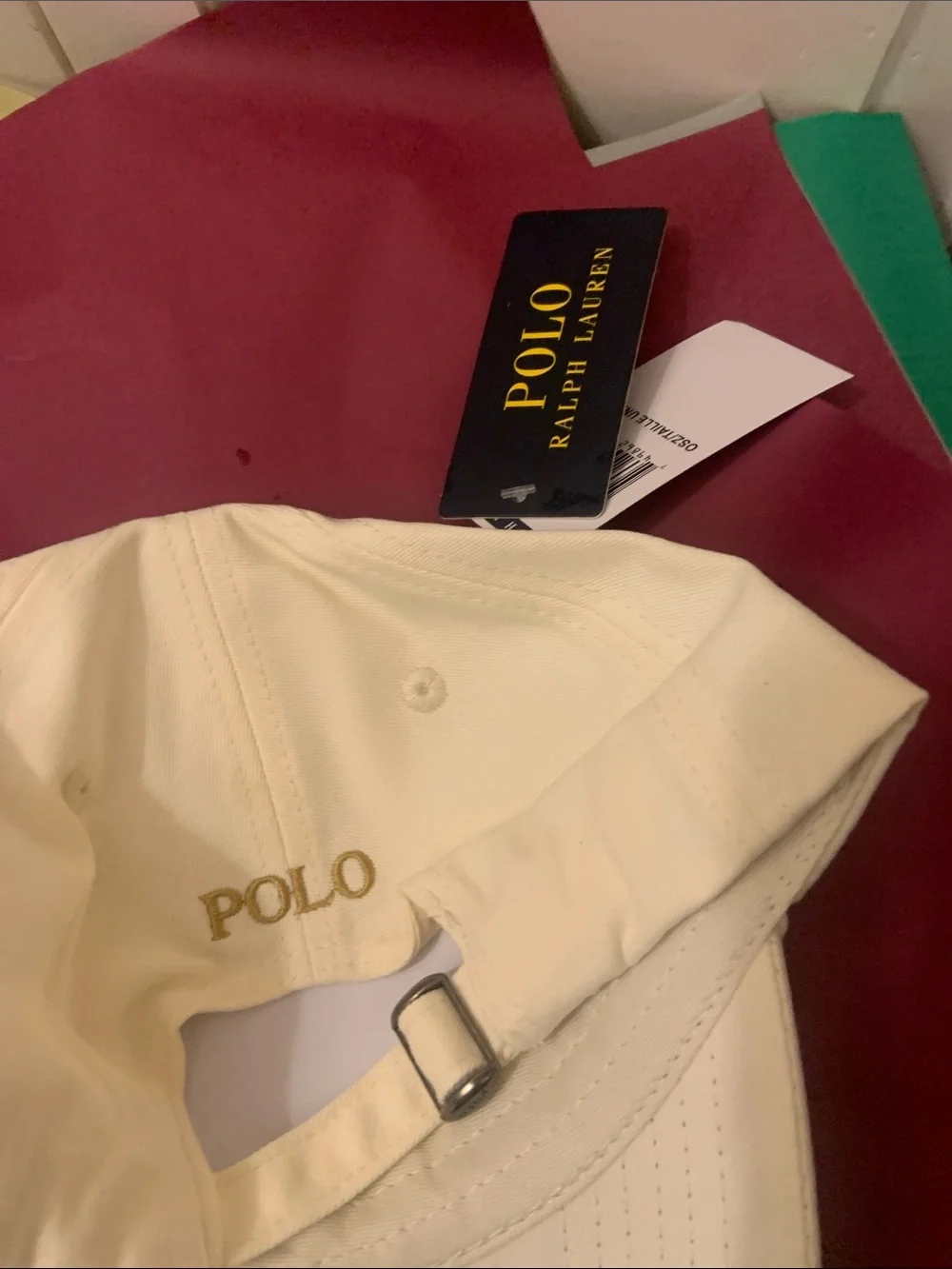 Ralph Lauren Cream Baseball Cap with Gold Pony Embroidery